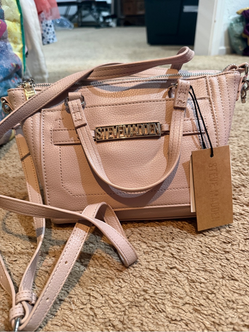 Steve Madden Blush Pink Crossbody Bag with Gold Logo